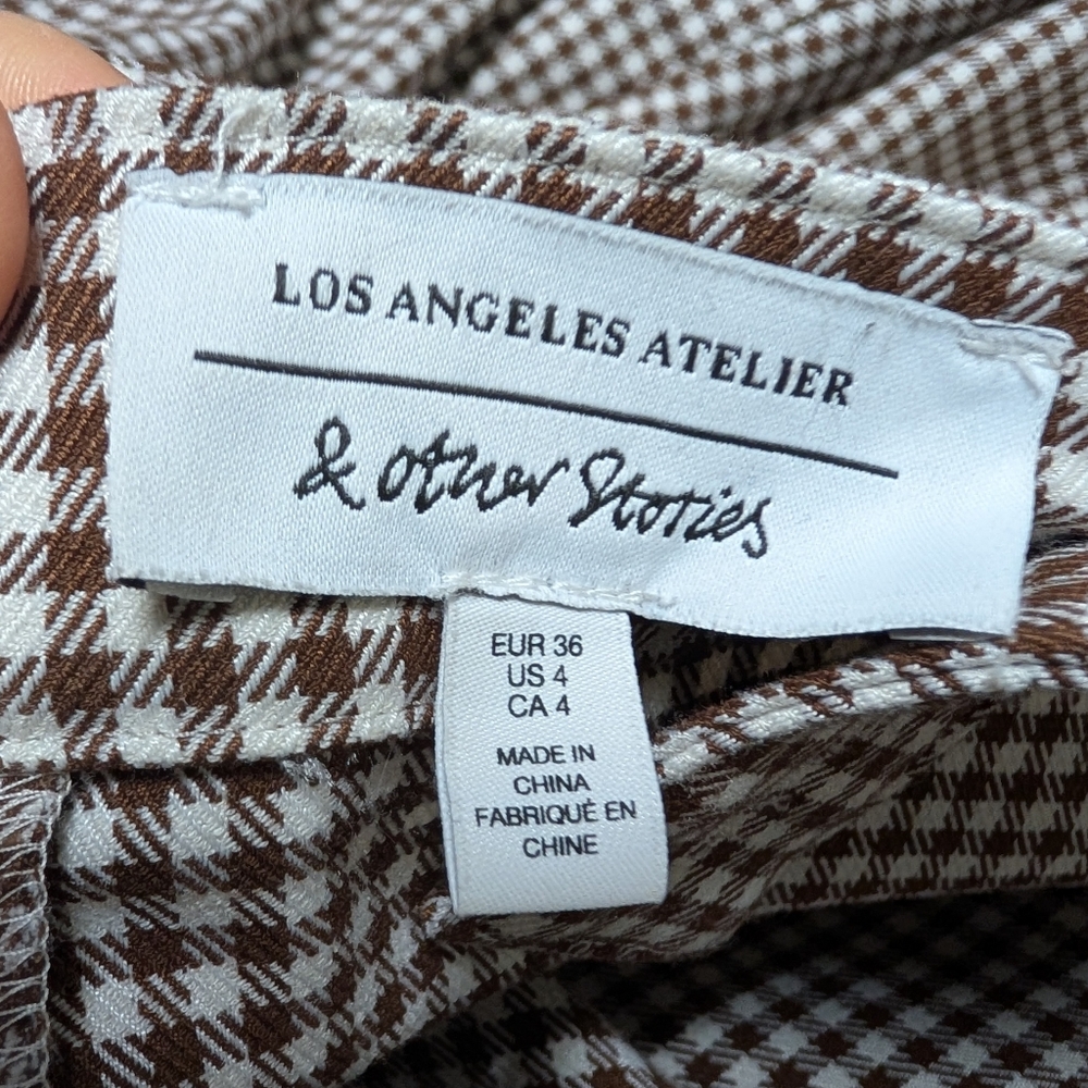 & Other Stories Belted Micro Gingham Houndstooth Overalls Brown S 4 Square Neck - Picture 9 of 14
